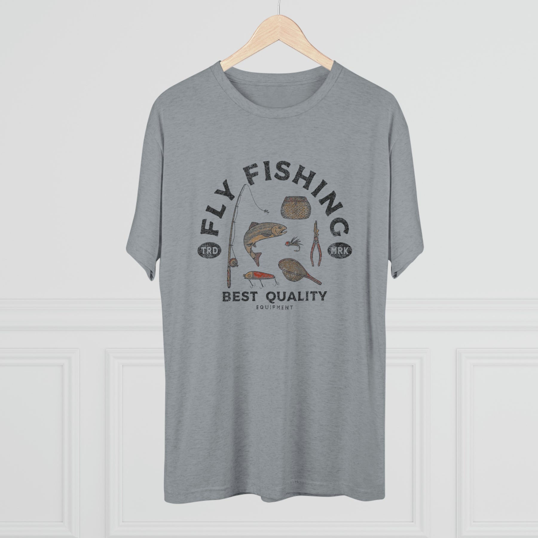 Vintage Fly Fishing Gear Retro Unisex Tri-Blend Crew Tee T shirt