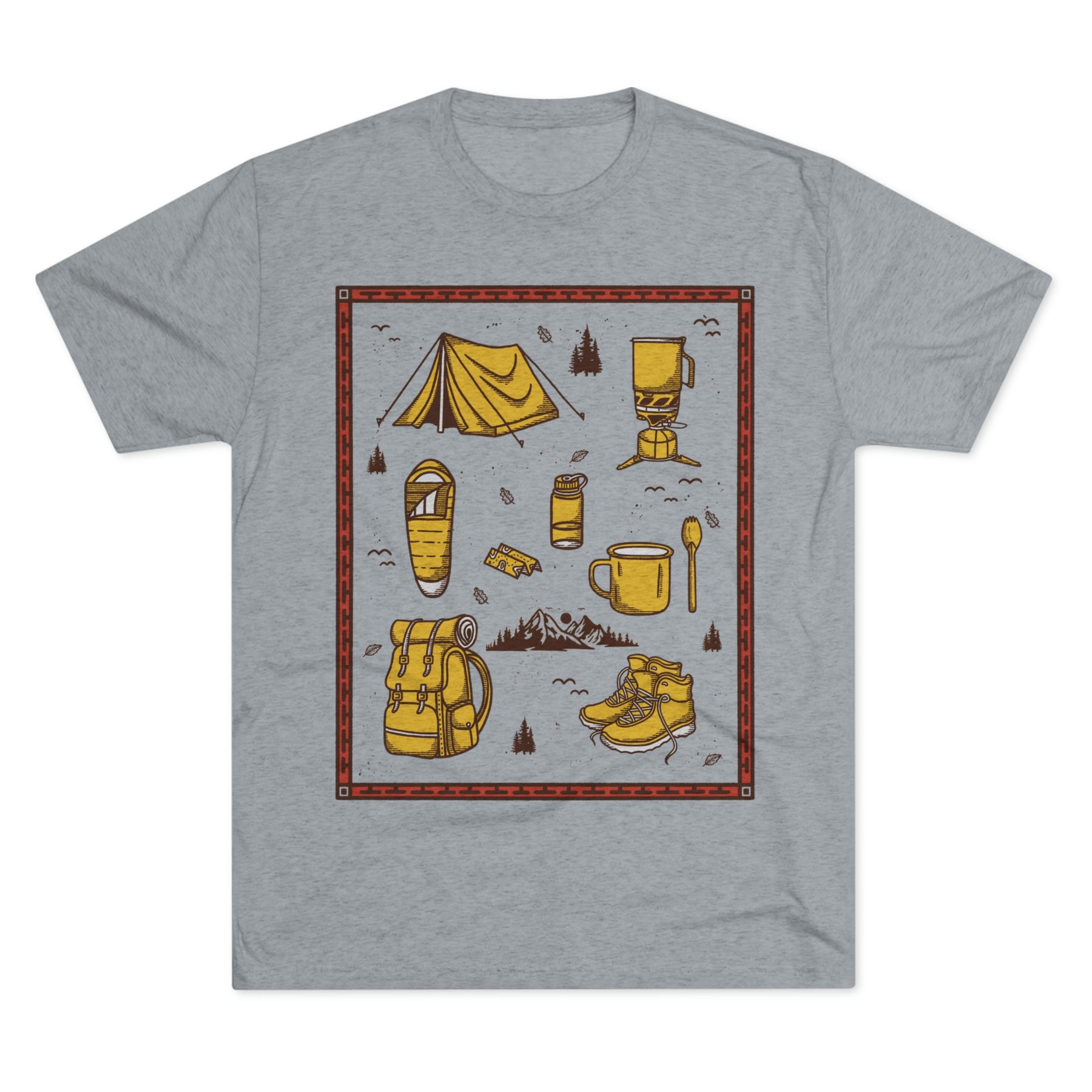 Backpacker's Essentials Backpacking Theme Items Kit Unisex Tri-Blend Crew Tee T Shirt