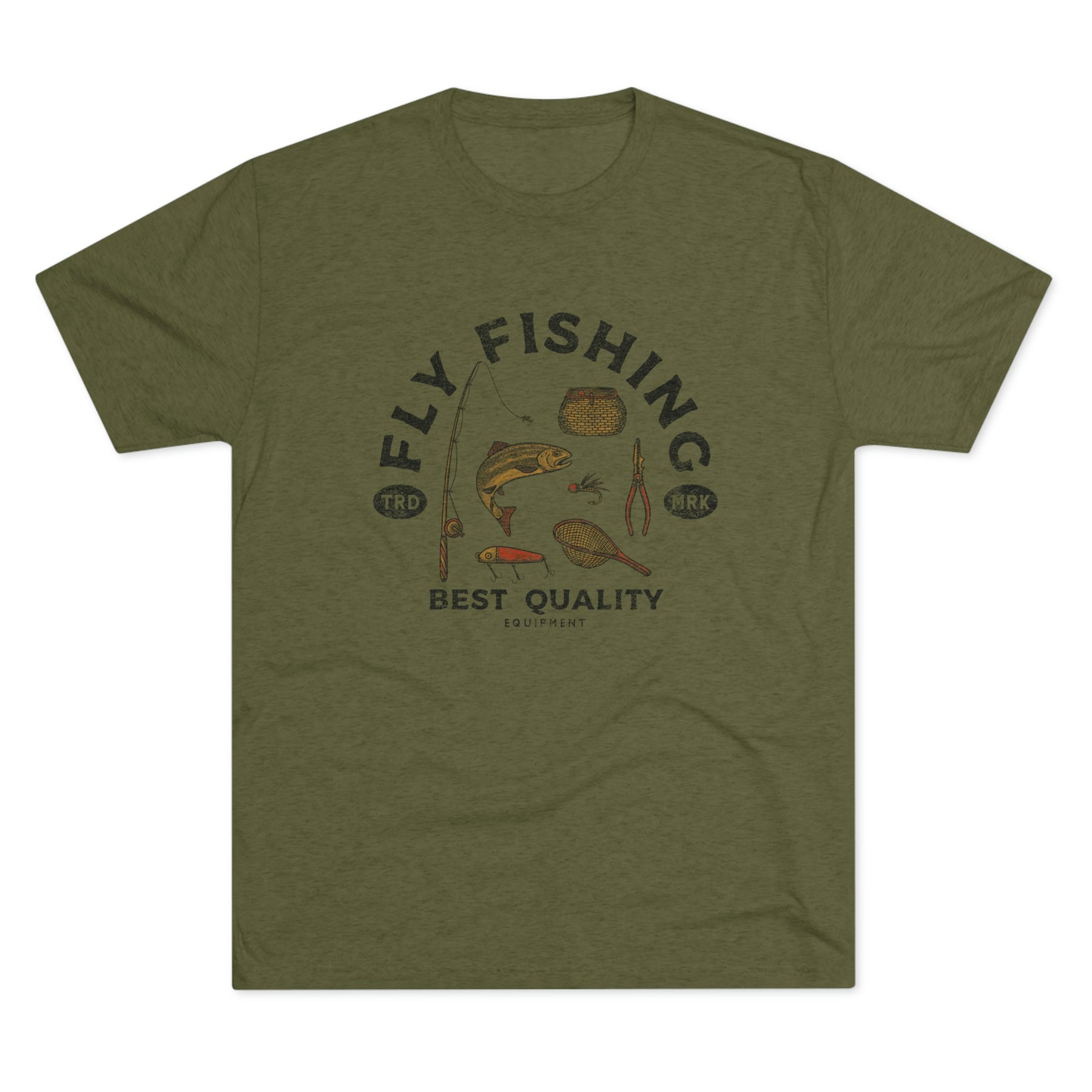 Vintage Fly Fishing Gear Retro Unisex Tri-Blend Crew Tee T shirt