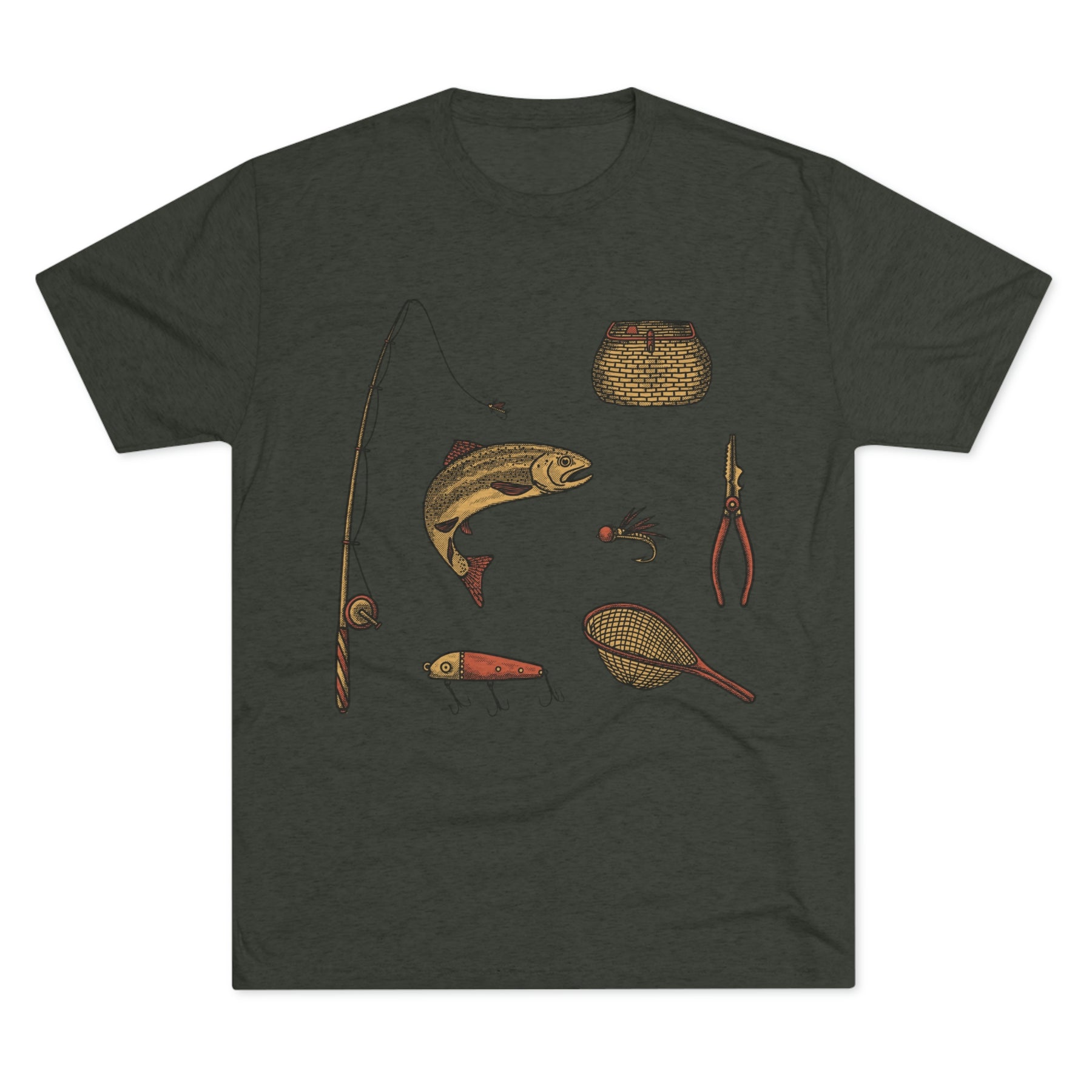 Fly Fishing Essentials Kit Unisex Tri-Blend Crew T-Shirt Tee