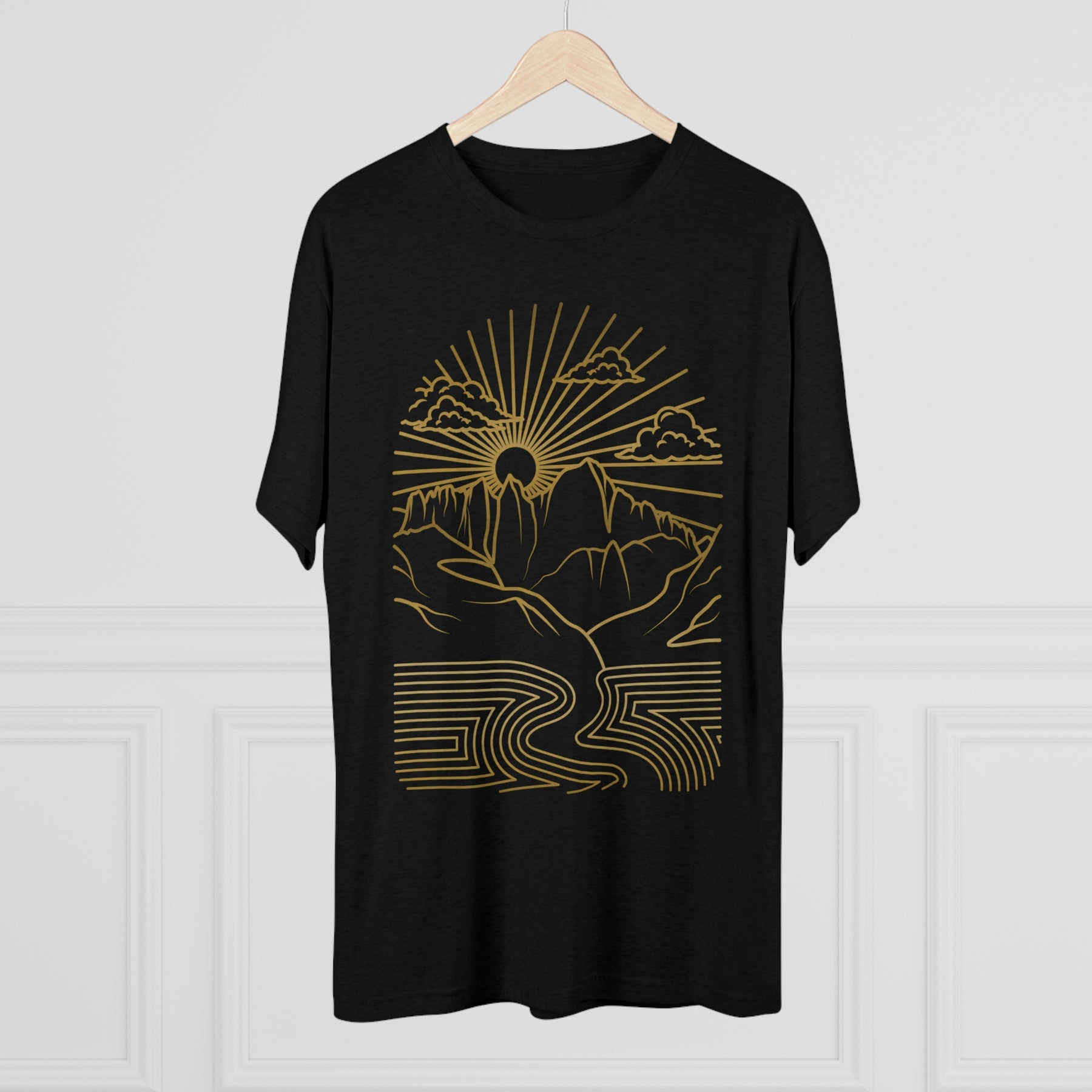 Golden Mountain Portal Minimalist Line Art Unisex Tri-Blend Crew Tee T Shirt