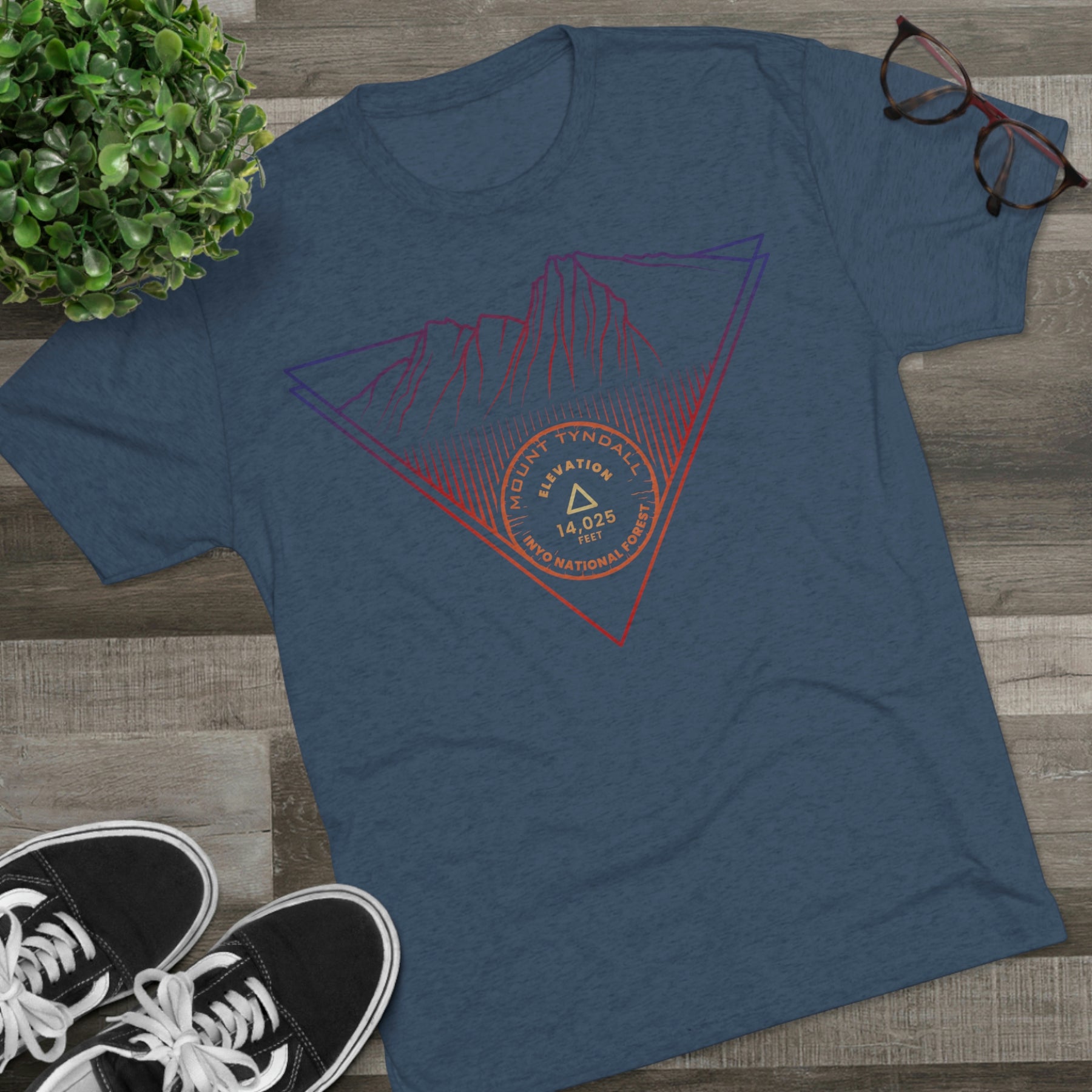 Mount Tyndall Peak Minimalist Line Art CA 14er Unisex Tri-Blend Crew Tee T Shirt