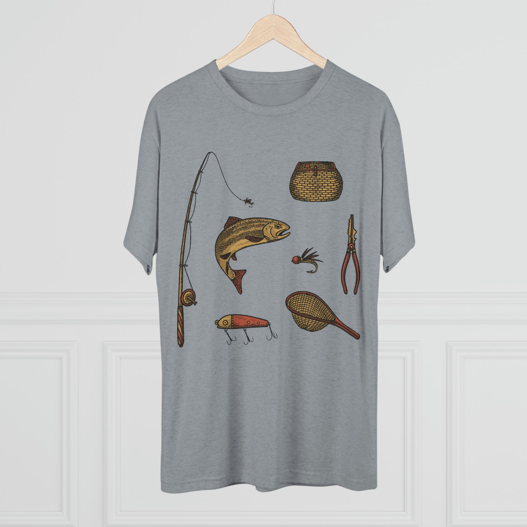 Fly Fishing Essentials Kit Unisex Tri-Blend Crew T-Shirt Tee