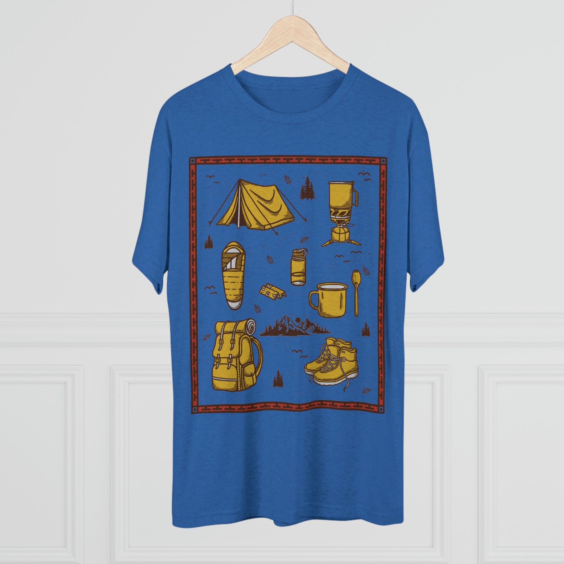 Backpacker's Essentials Backpacking Theme Items Kit Unisex Tri-Blend Crew Tee T Shirt