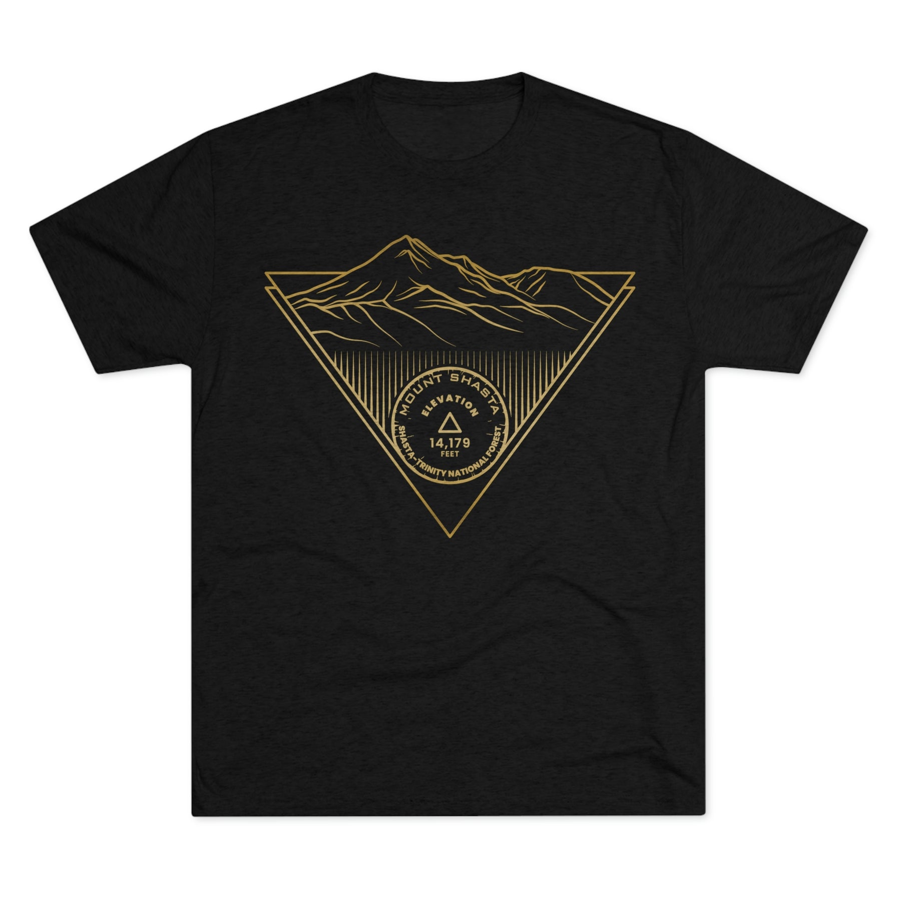 Mount Shasta Peak Minimalist Line Art CA 14er Unisex Tri-Blend Crew Tee T Shirt Gold Black