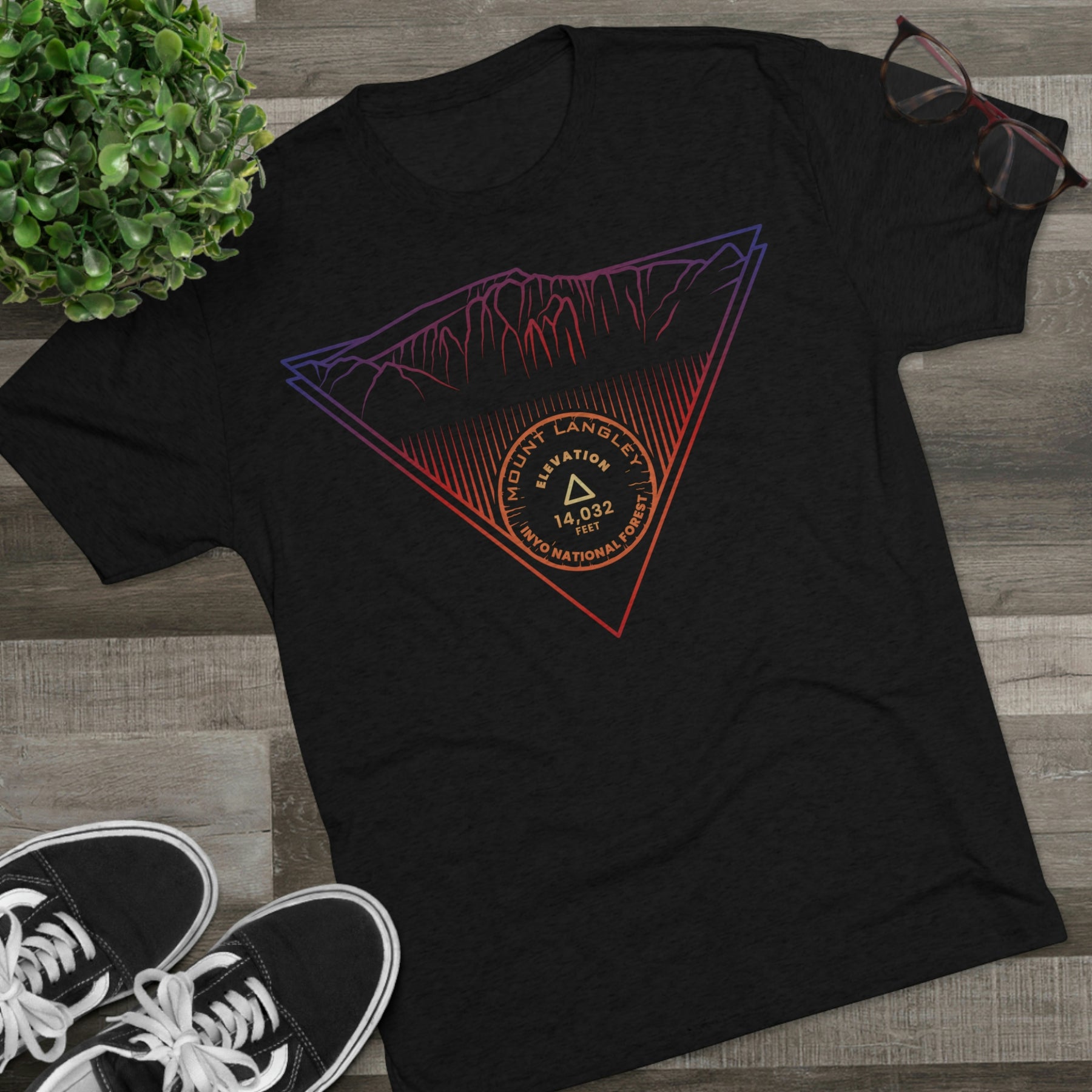 Mount Langley Peak Minimalist Line Art CA 14er Unisex Tri-Blend Crew Tee T Shirt