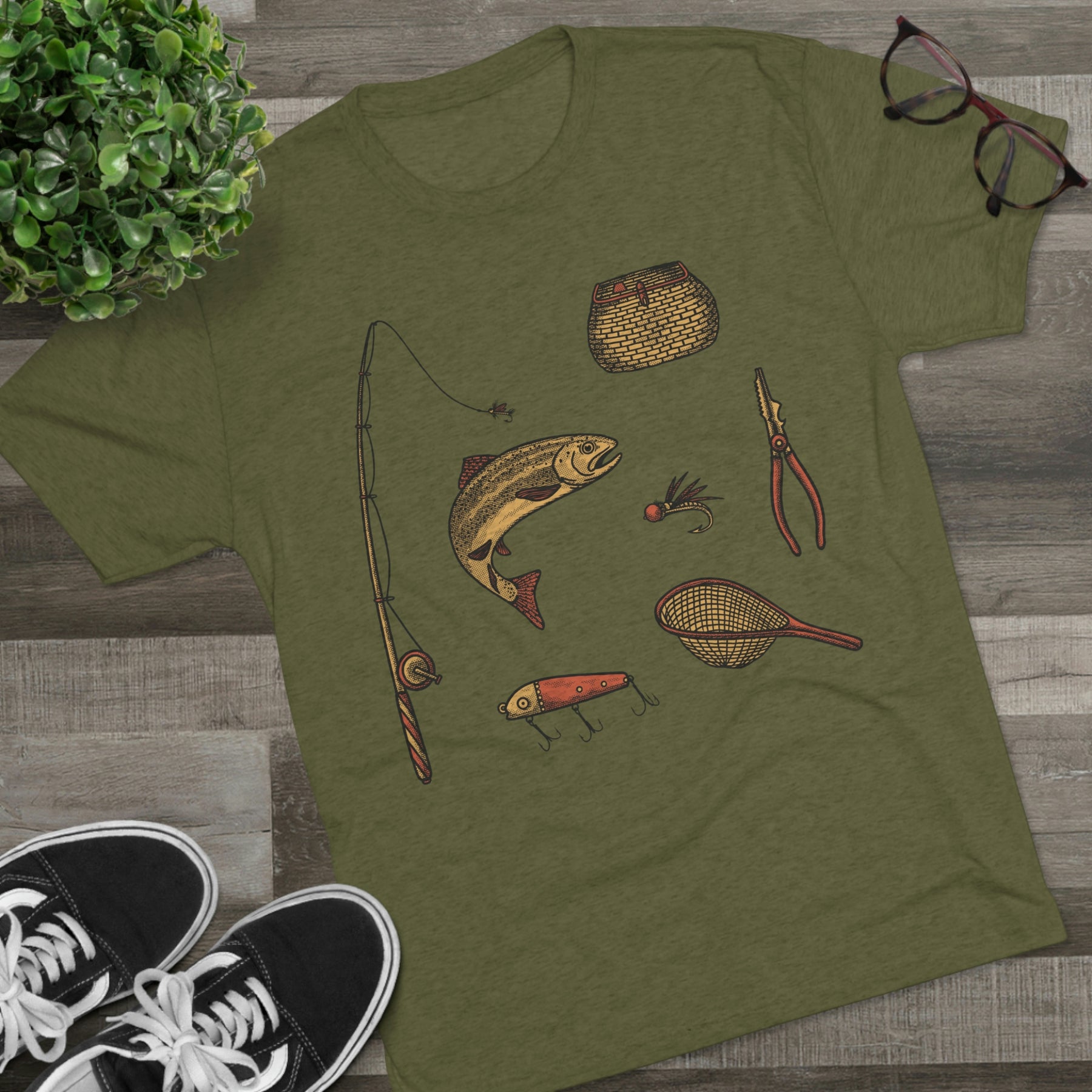 Fly Fishing Essentials Kit Unisex Tri-Blend Crew T-Shirt Tee
