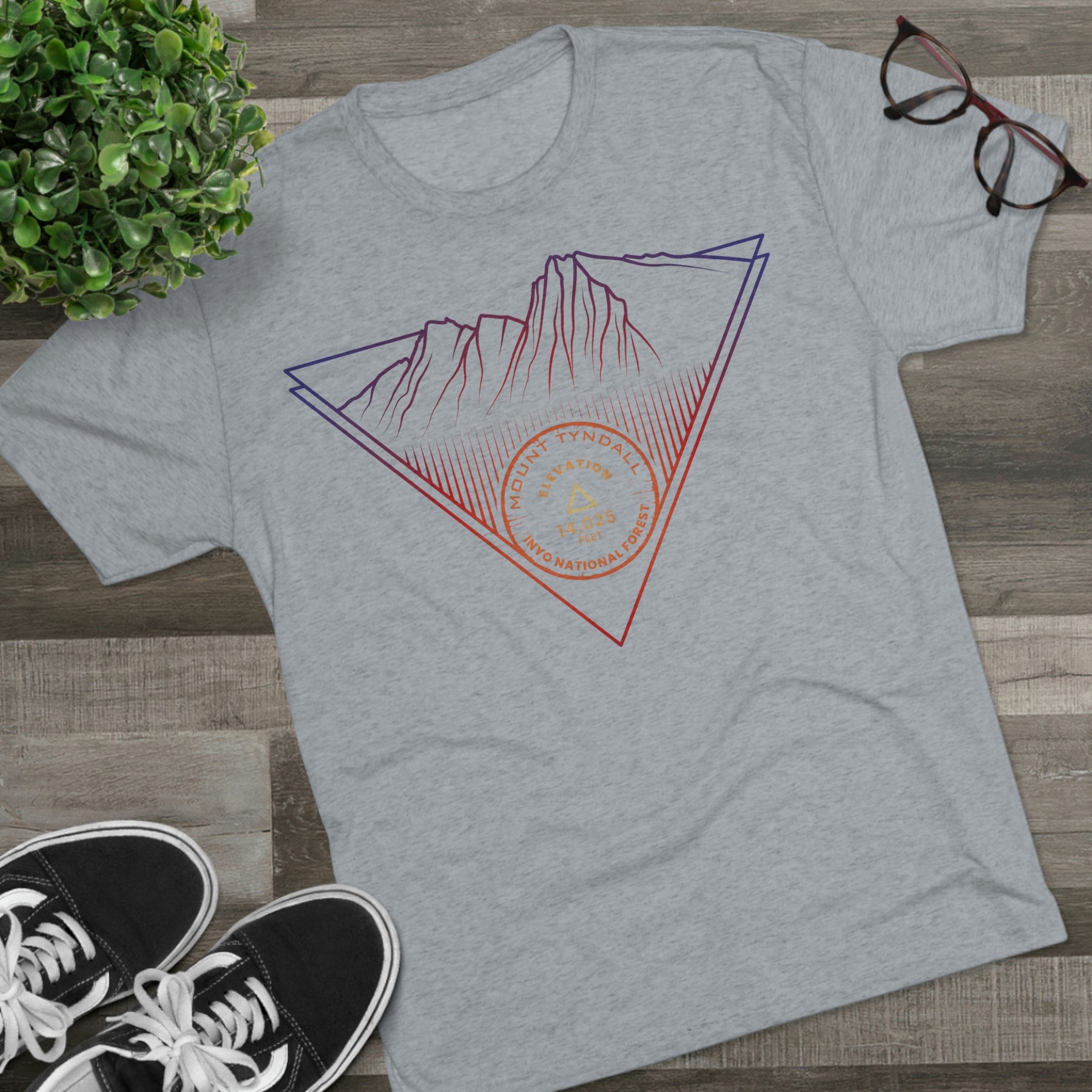 Mount Tyndall Peak Minimalist Line Art CA 14er Unisex Tri-Blend Crew Tee T Shirt