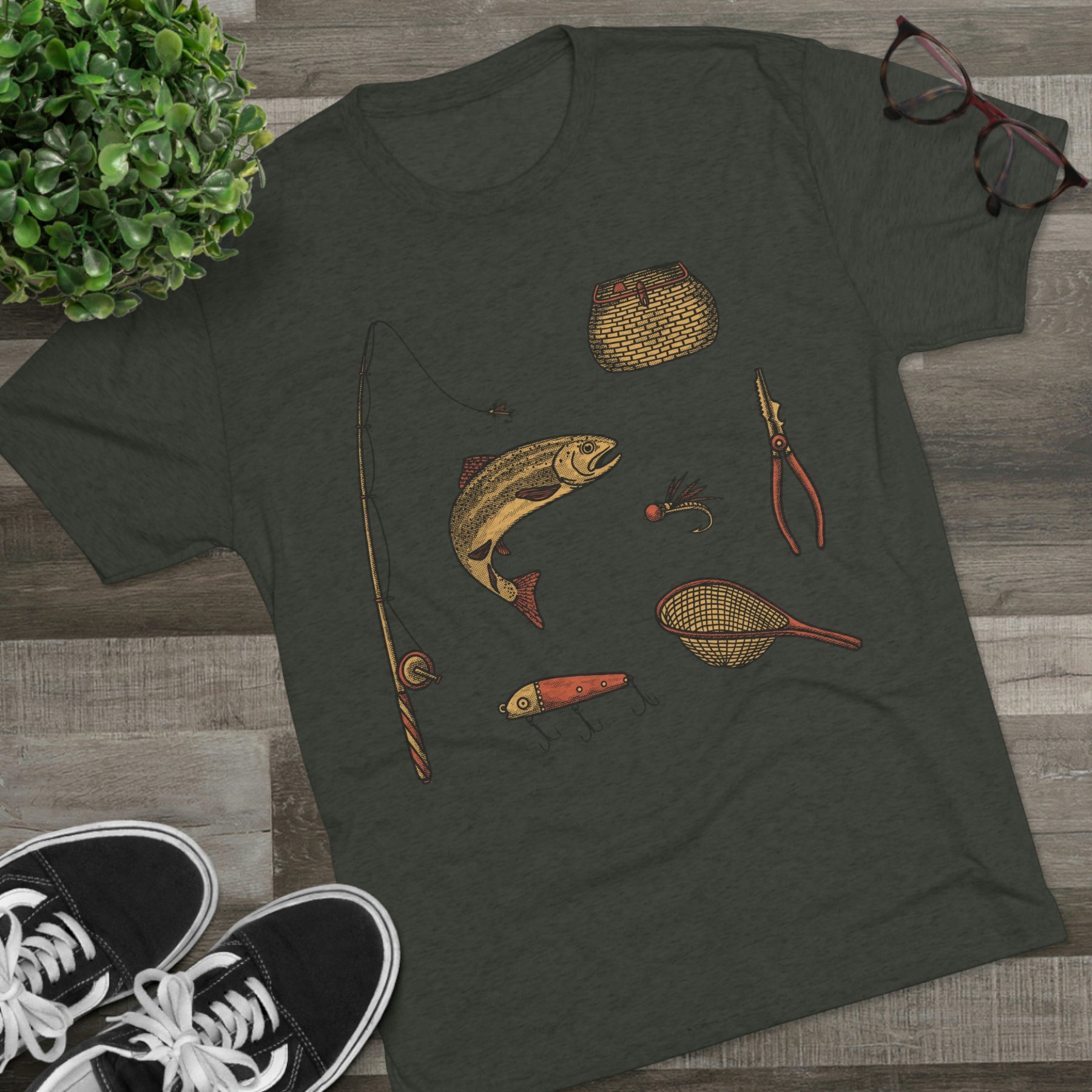 Fly Fishing Essentials Kit Unisex Tri-Blend Crew T-Shirt Tee