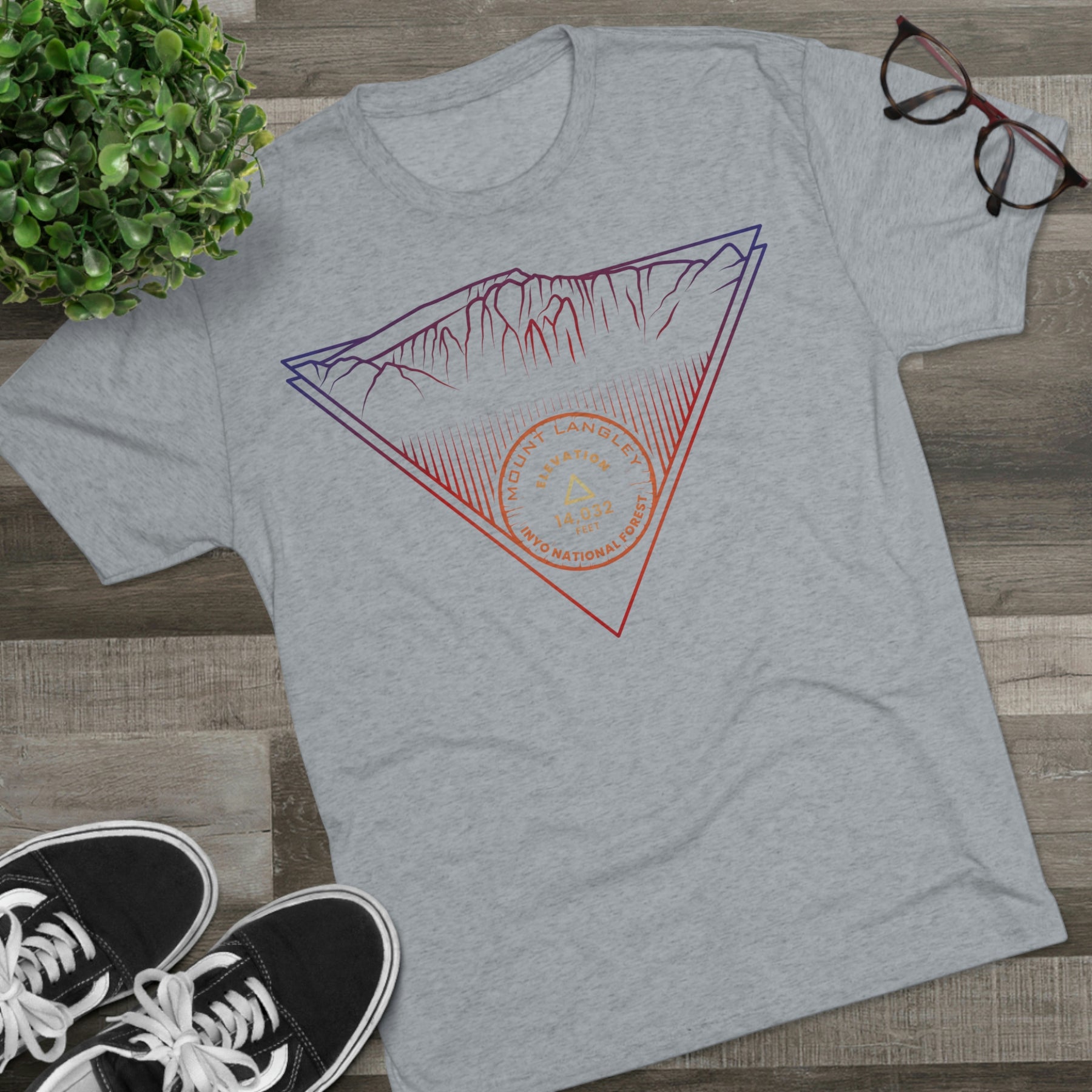 Mount Langley Peak Minimalist Line Art CA 14er Unisex Tri-Blend Crew Tee T Shirt