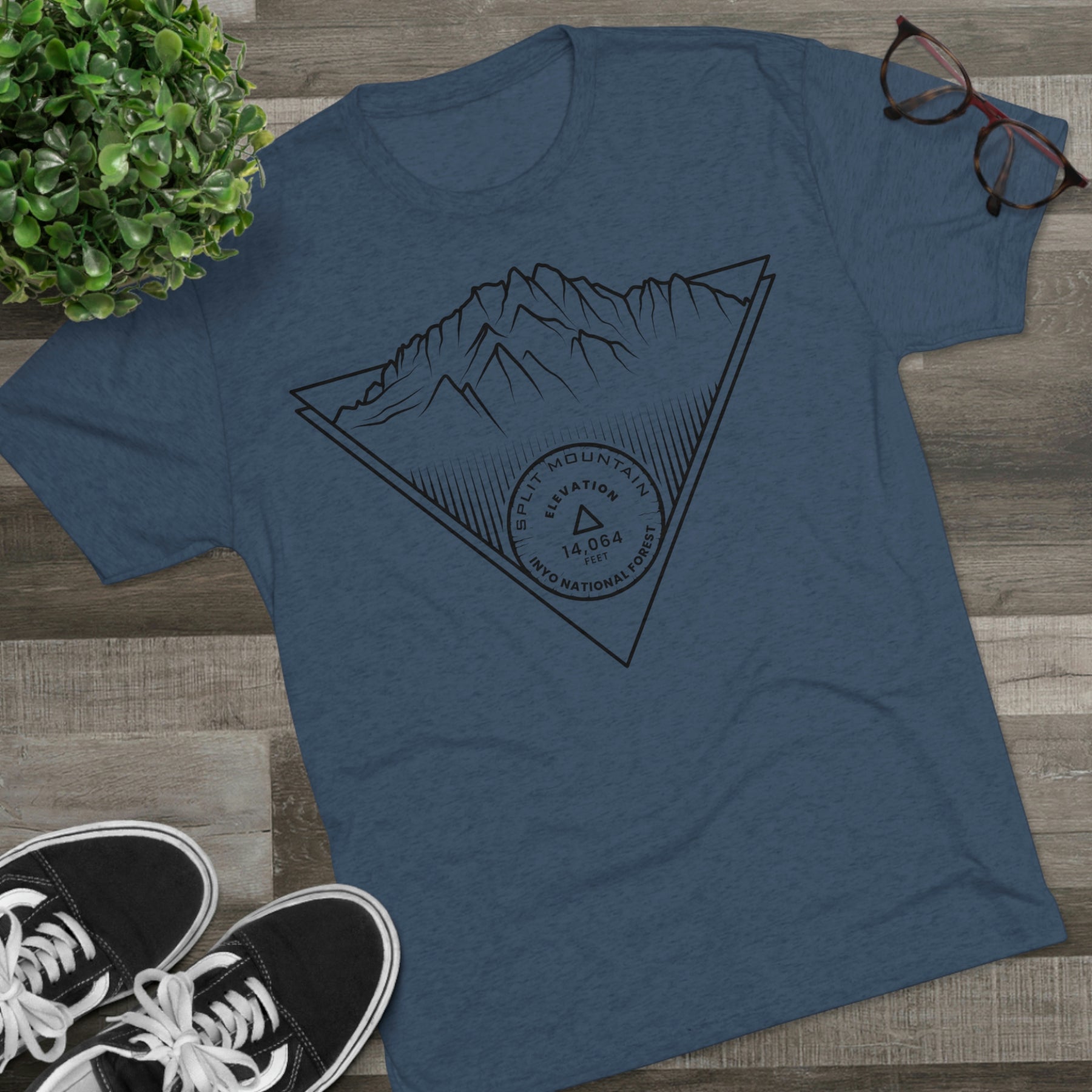 Split Mountain Peak Minimalist Line Art CA 14er Unisex Tri-Blend Crew Tee T Shirt