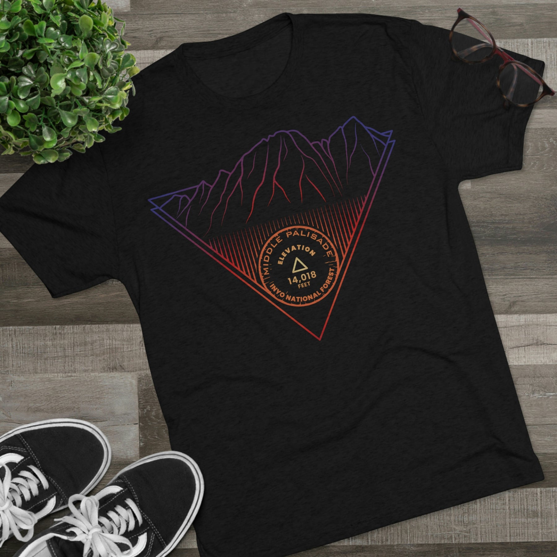 Middle Palisade Peak Minimalist Line Art CA 14er Unisex Tri-Blend Crew Tee T Shirt