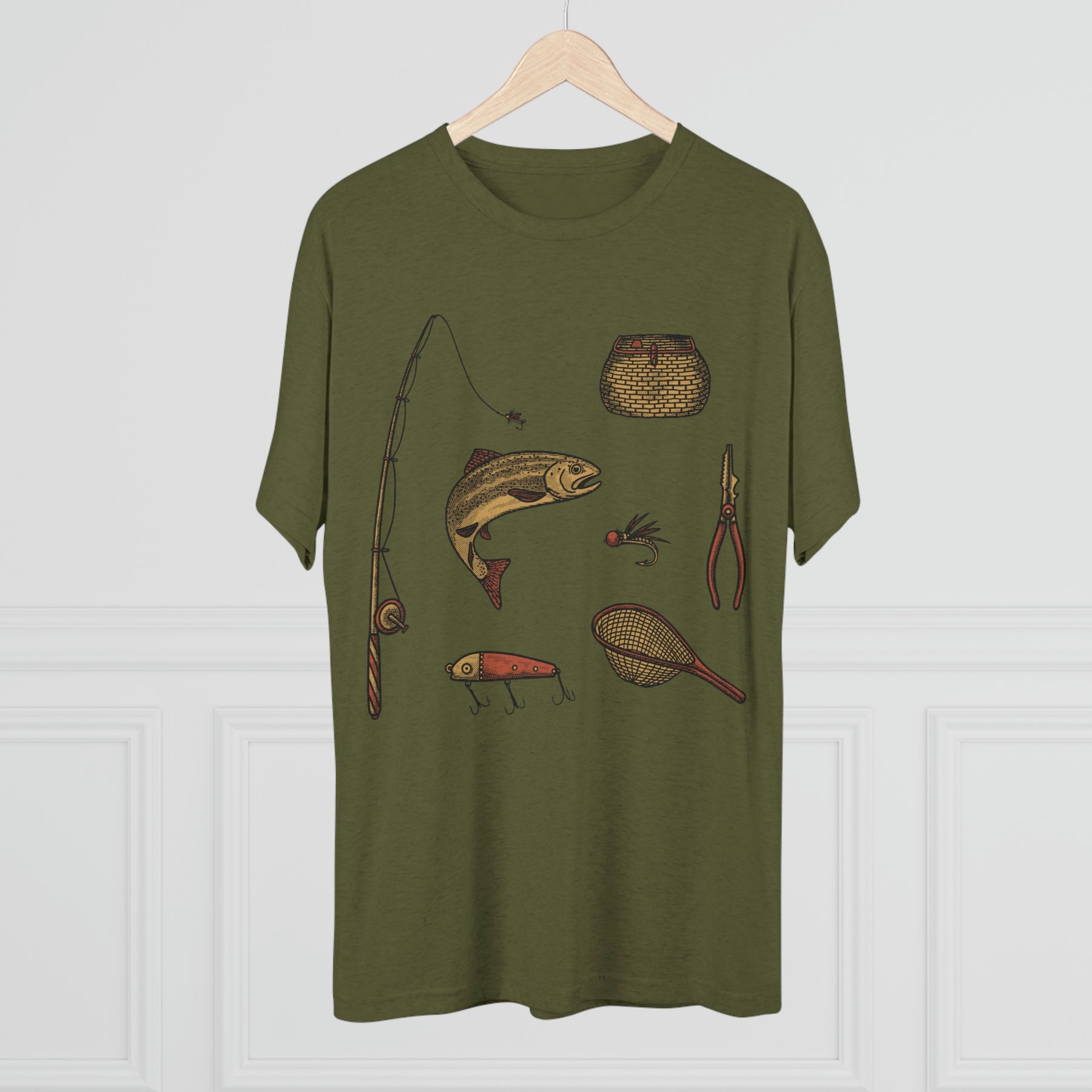 Fly Fishing Essentials Kit Unisex Tri-Blend Crew T-Shirt Tee
