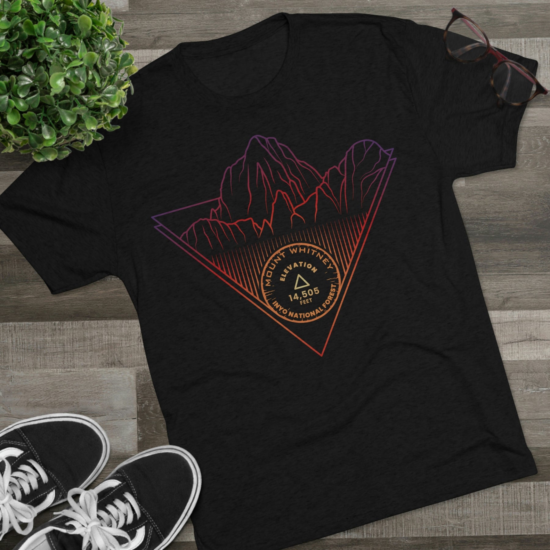 Mount Whitney Peak Minimalist Line Art CA 14er Unisex Tri-Blend Crew Tee T Shirt