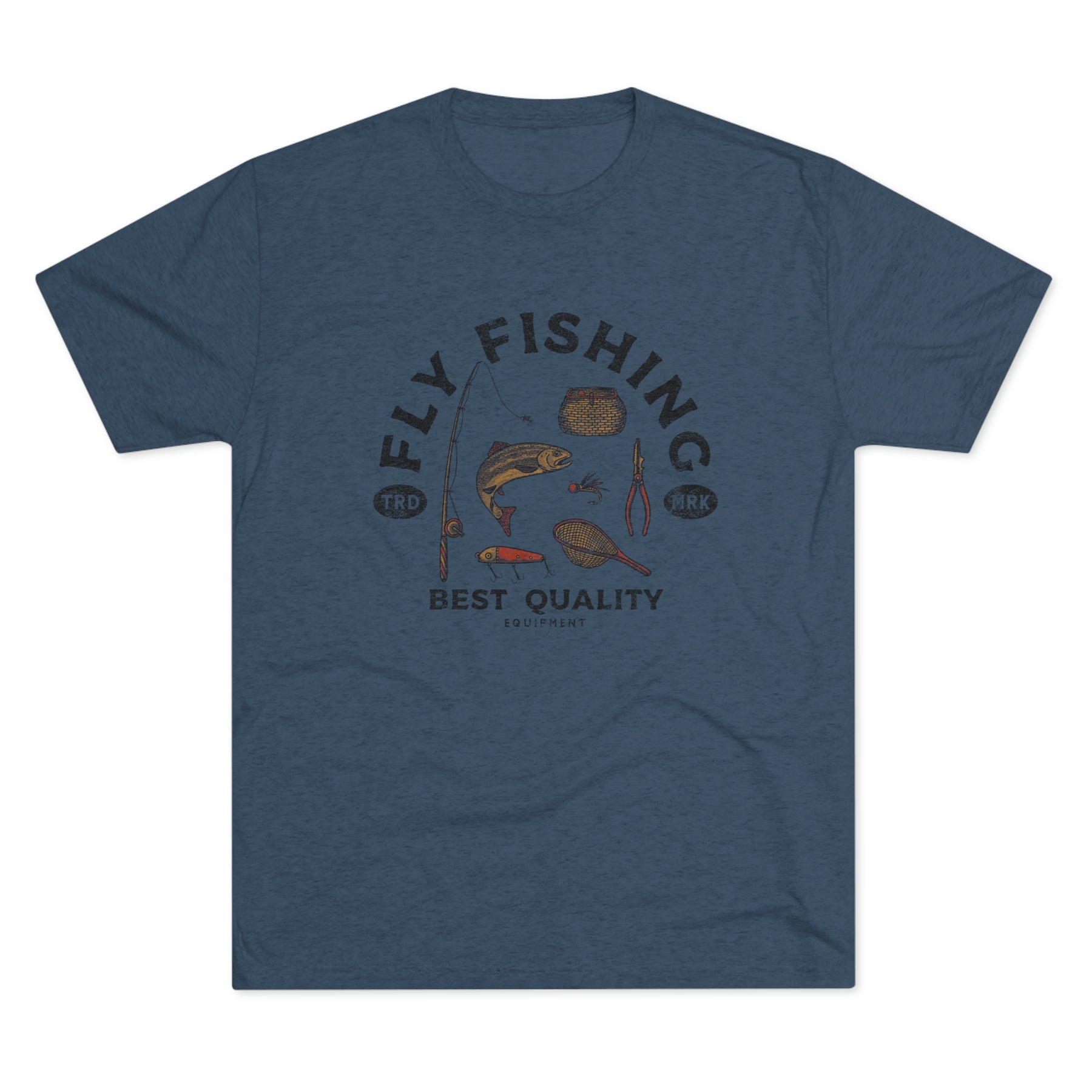 Vintage Fly Fishing Gear Retro Unisex Tri-Blend Crew Tee T shirt