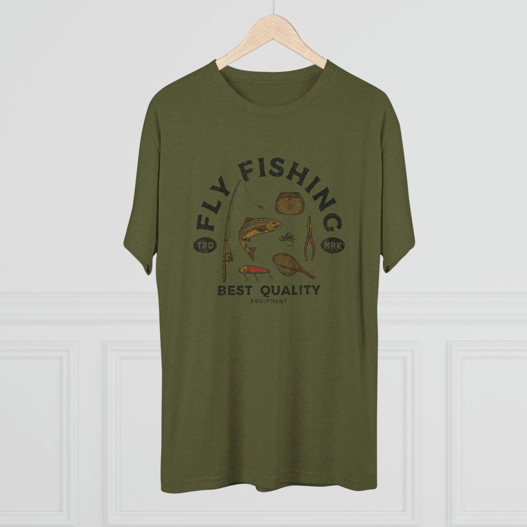 Vintage Fly Fishing Gear Retro Unisex Tri-Blend Crew Tee T shirt