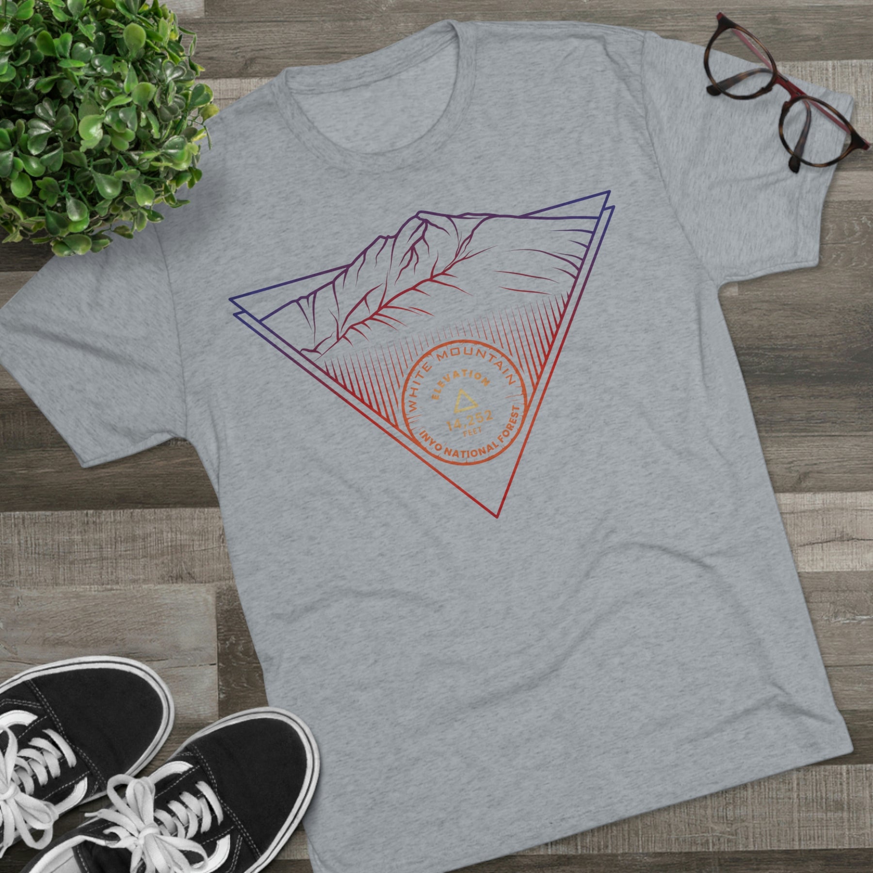 White Mountain Peak Minimalist Line Art CA 14er Unisex Tri-Blend Crew Tee T Shirt