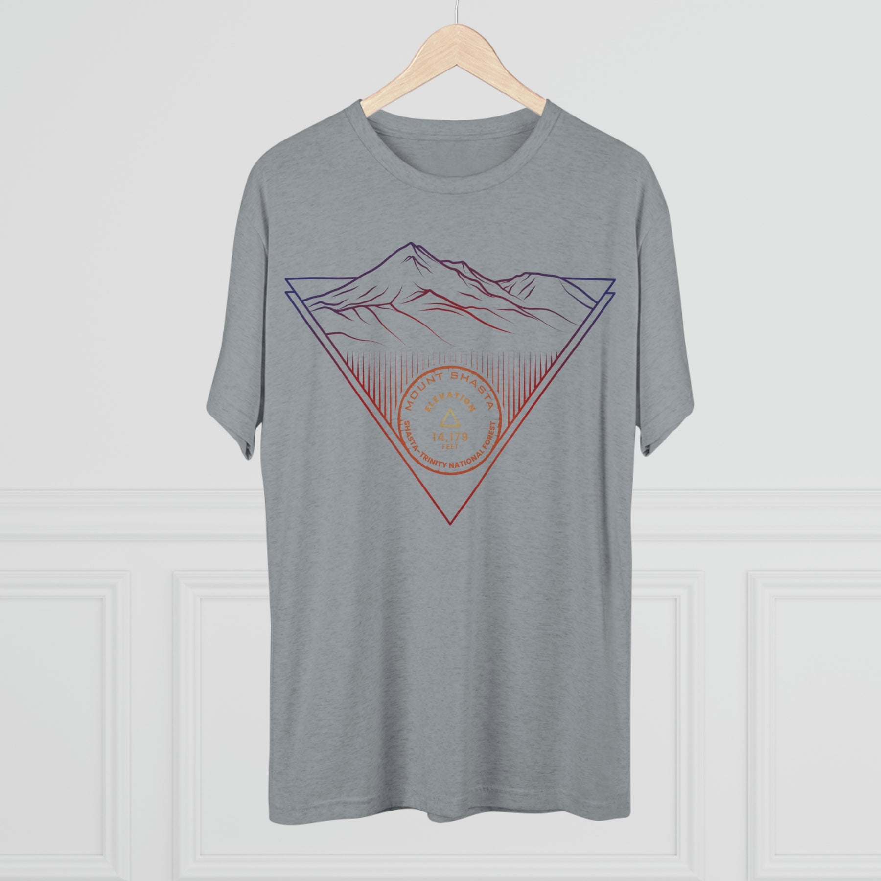 Mount Shasta Peak Minimalist Line Art CA 14er Unisex Tri-Blend Crew Tee T Shirt