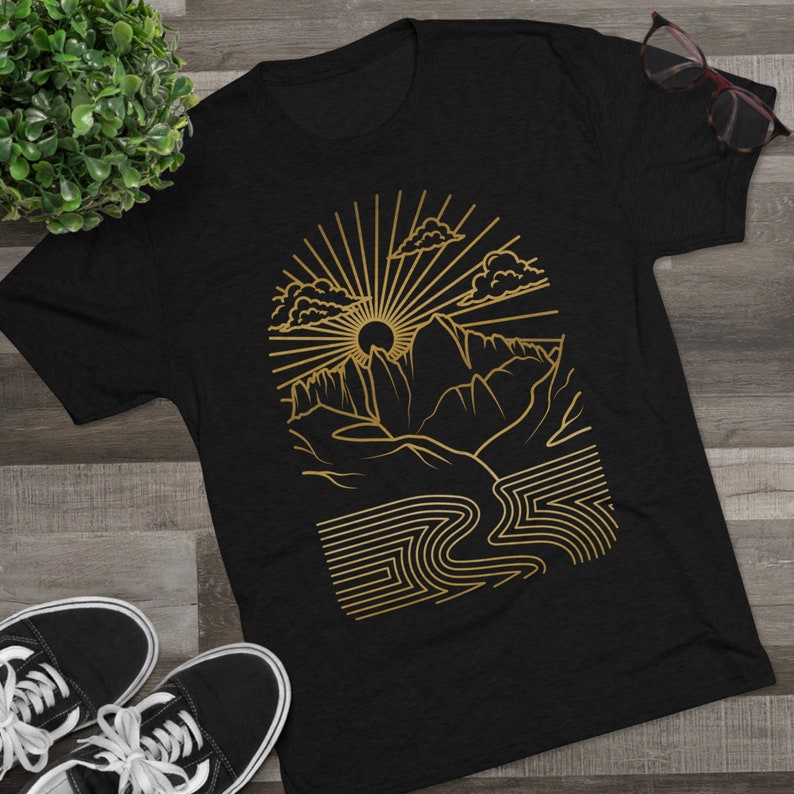 Golden Mountain Portal Minimalist Line Art T Shirt