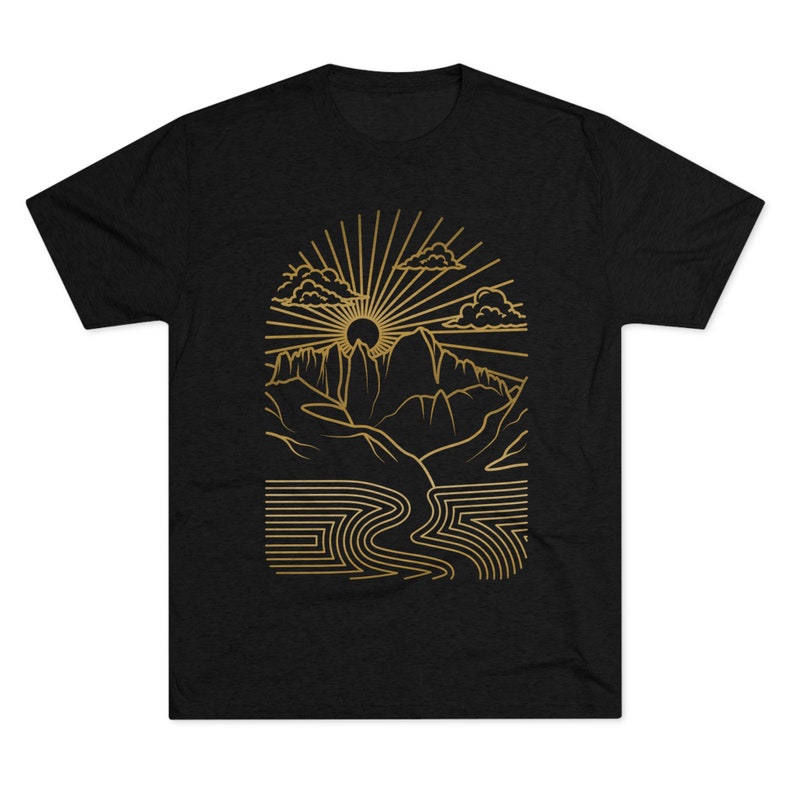 Golden Mountain Portal Minimalist Line Art T Shirt