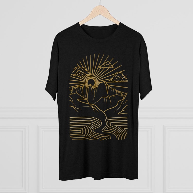 Golden Mountain Portal Minimalist Line Art T Shirt