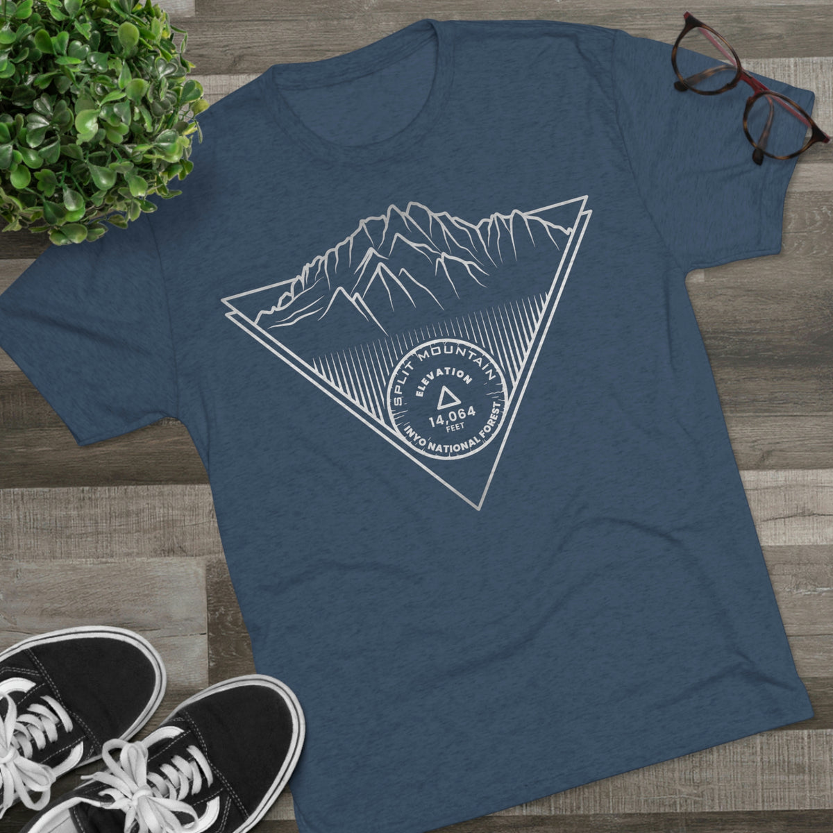 Split Mountain Peak Minimalist Line Art CA 14er Unisex Tri-Blend Crew Tee T Shirt