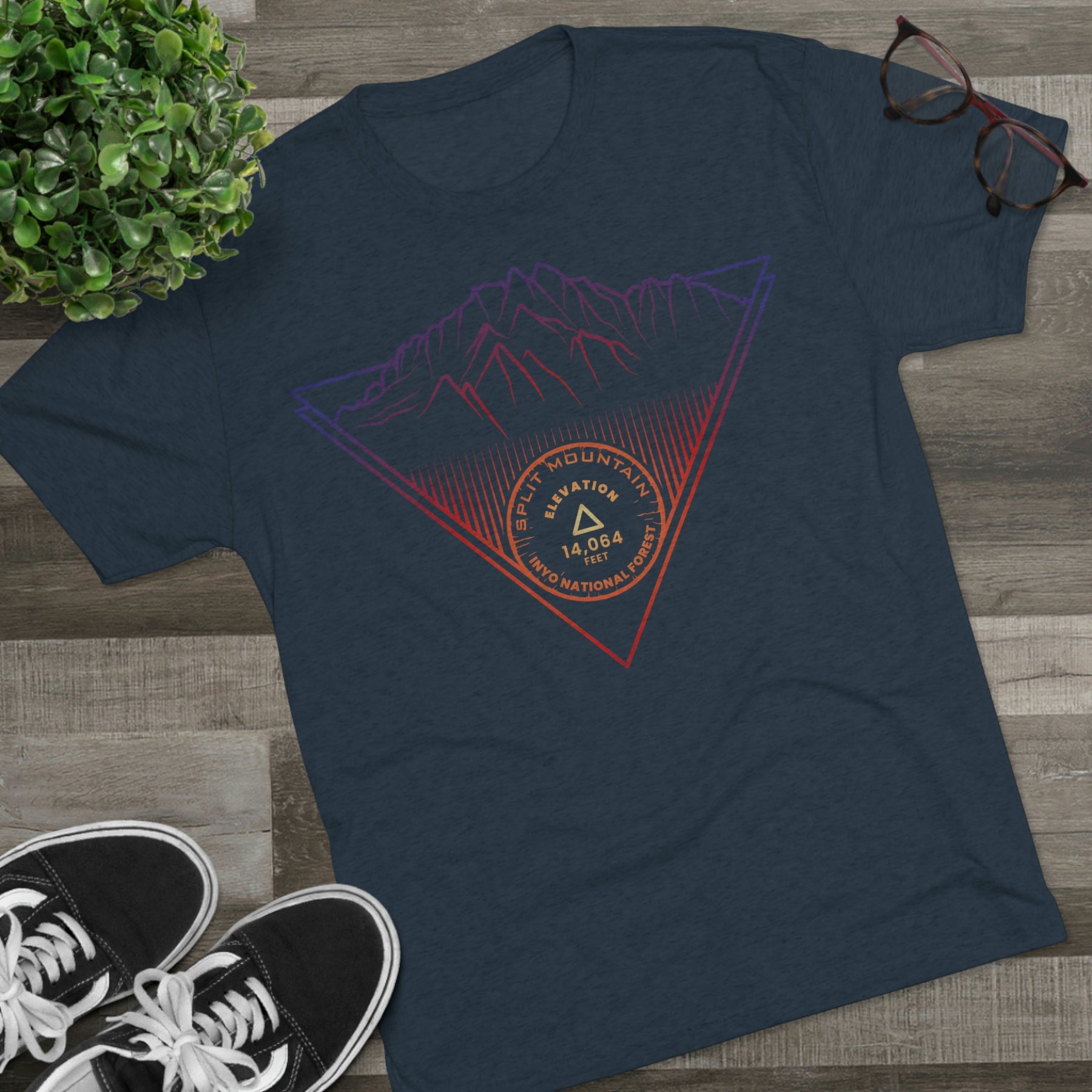 Split Mountain Peak Minimalist Line Art CA 14er Unisex Tri-Blend Crew Tee T Shirt