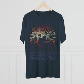 Sunset Mountain Portal Minimalist Line Art Unisex Tri-Blend Crew Tee T Shirt