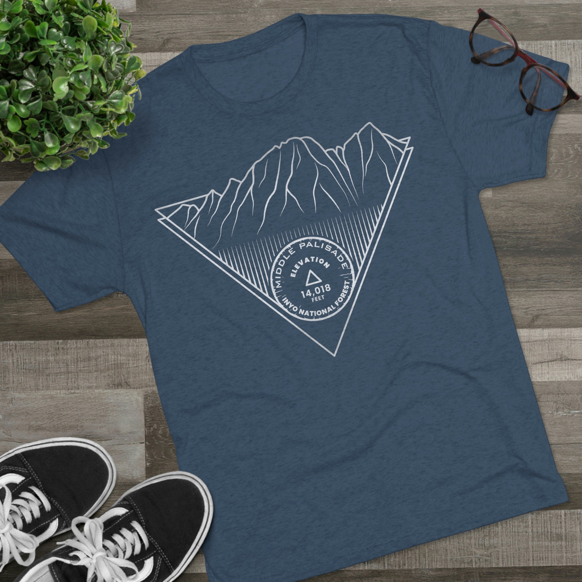 Middle Palisade Peak Minimalist Line Art CA 14er Unisex Tri-Blend Crew Tee T Shirt