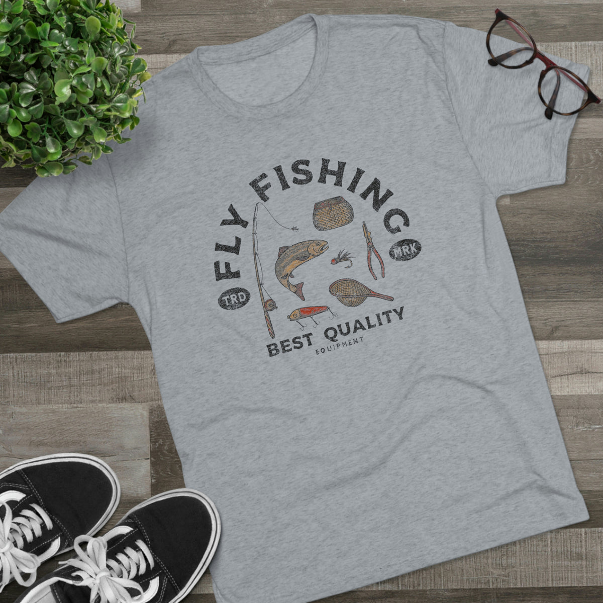 Vintage Fly Fishing Gear Retro Unisex Tri-Blend Crew Tee T shirt