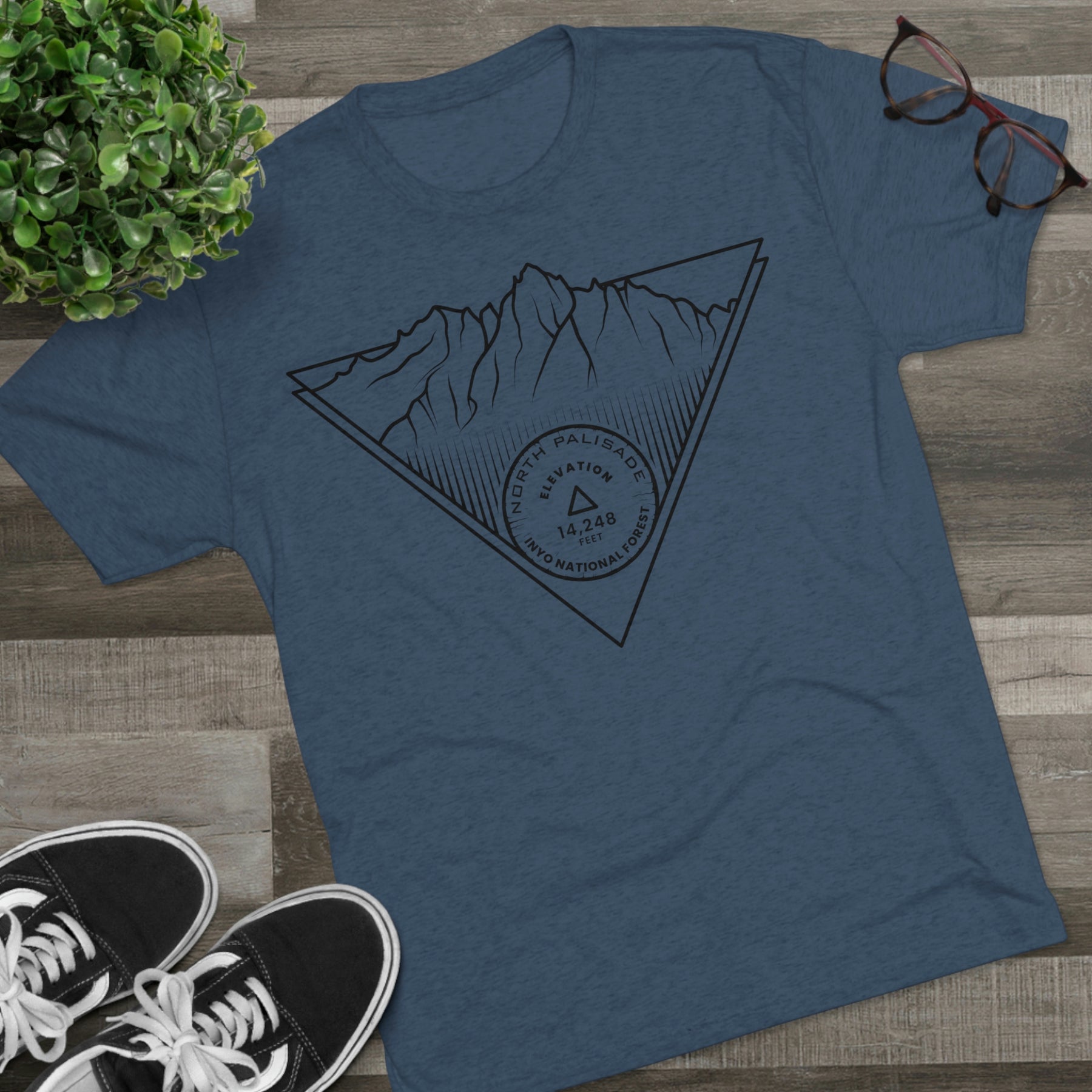 North Palisade Peak Minimalist Line Art CA 14er Unisex Tri-Blend Crew Tee T Shirt