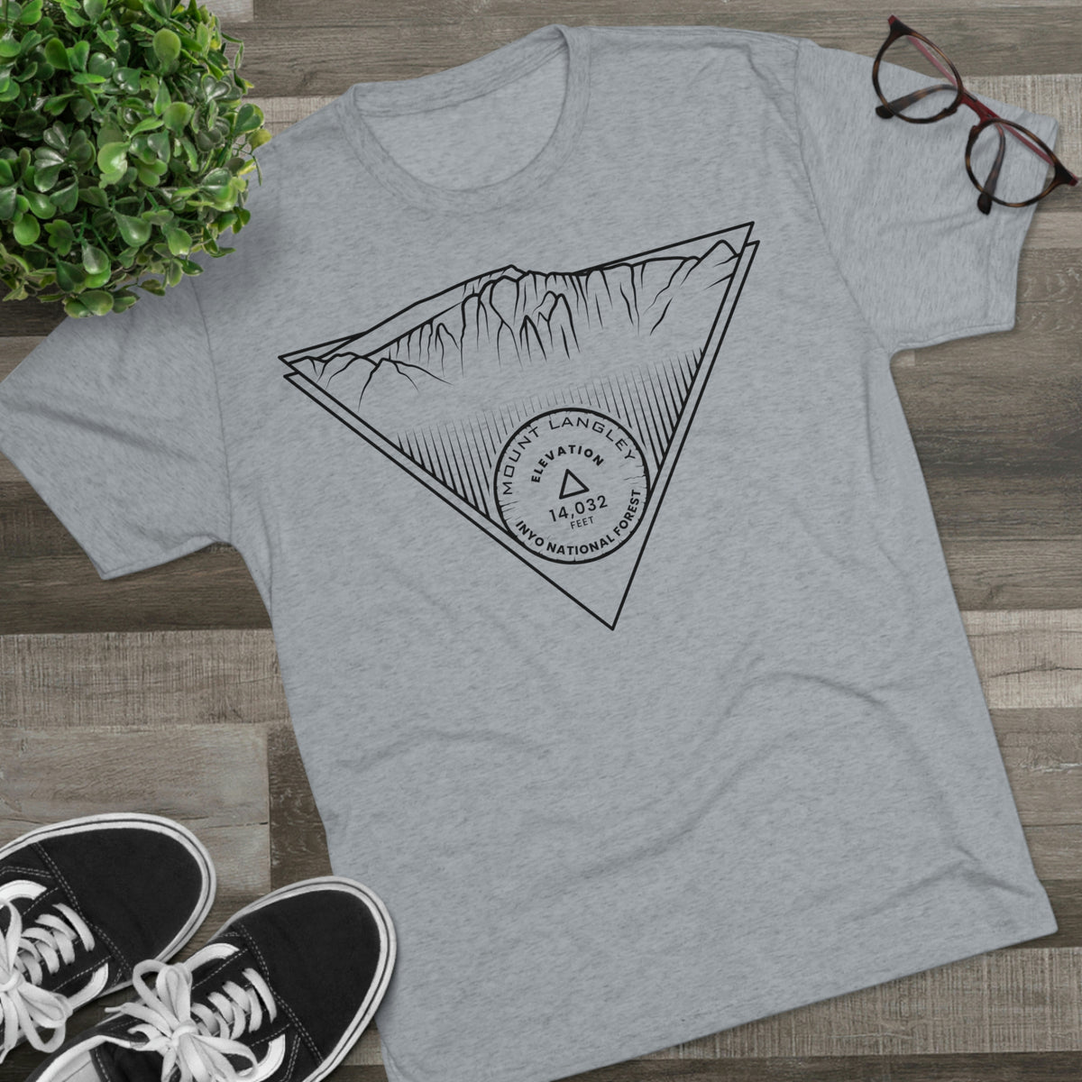 Mount Langley Peak Minimalist Line Art CA 14er Unisex Tri-Blend Crew Tee T Shirt