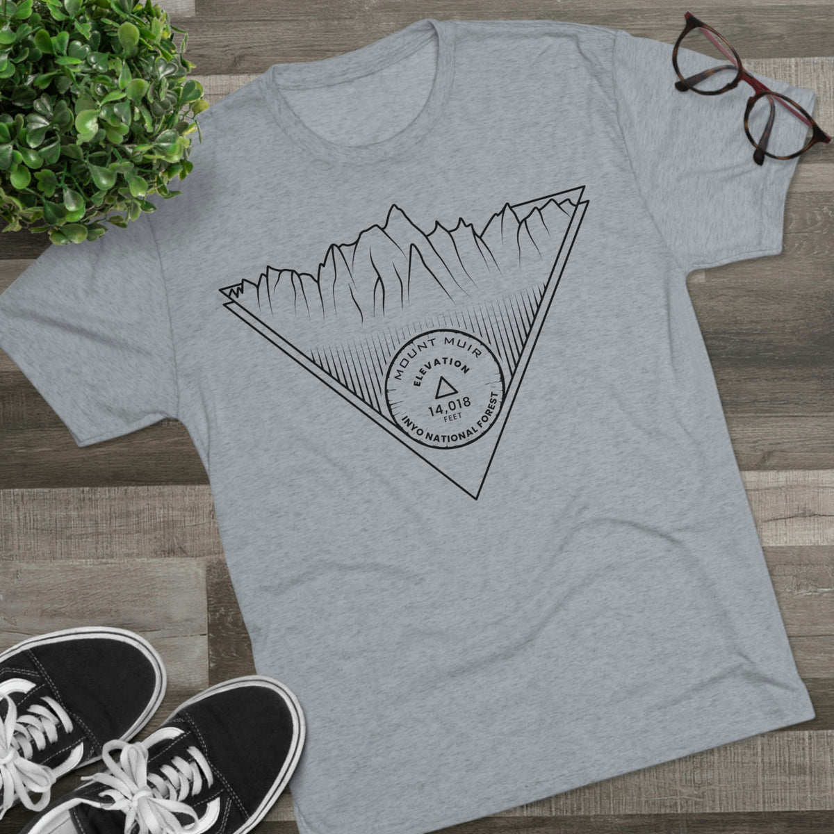 Mount Muir Peak Minimalist Line Art CA 14er Unisex Tri-Blend Crew Tee T Shirt