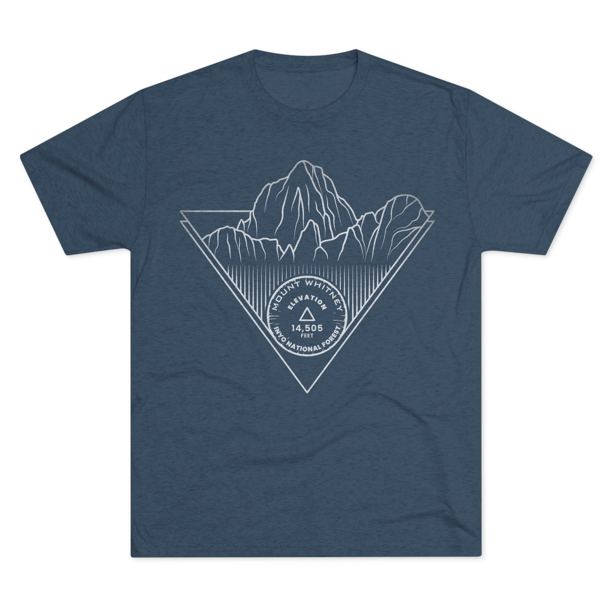 Mount Whitney Peak Minimalist Line Art CA 14er Unisex Tri-Blend Crew Tee T Shirt Silver Indigo