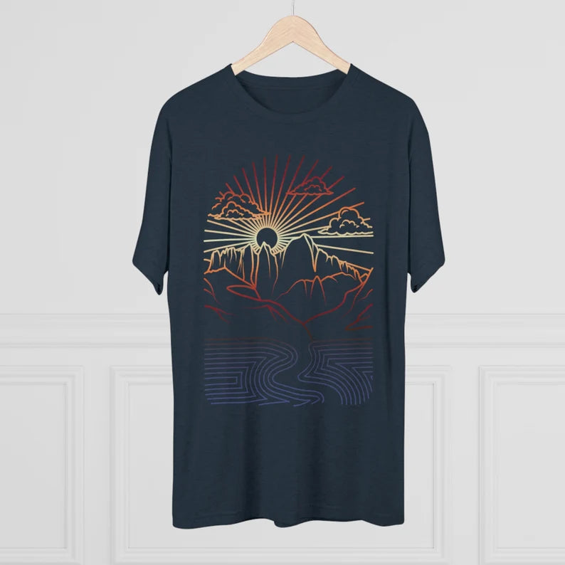 Sunset Mountain Portal Minimalist Line Art  T Shirt