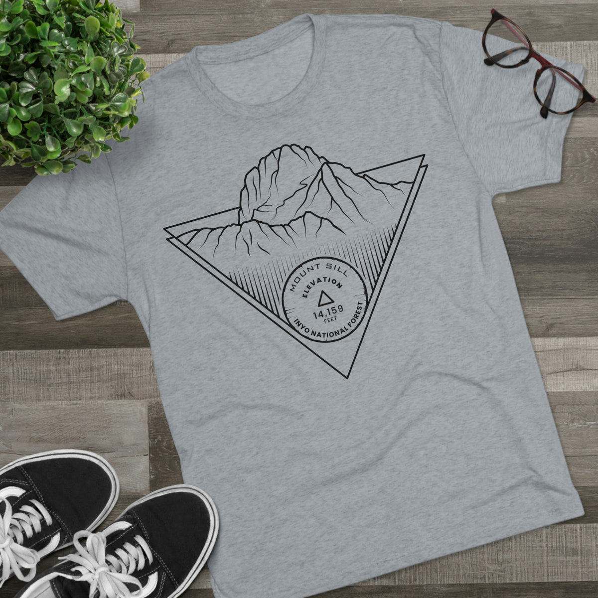 Mount Sill Peak Minimalist Line Art CA 14er Unisex Tri-Blend Crew Tee T Shirt