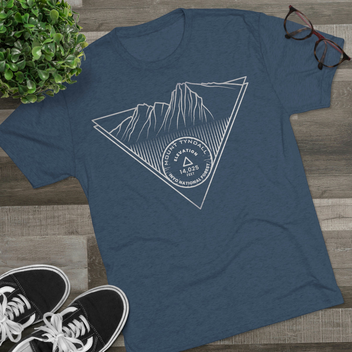 Mount Tyndall Peak Minimalist Line Art CA 14er Unisex Tri-Blend Crew Tee T Shirt