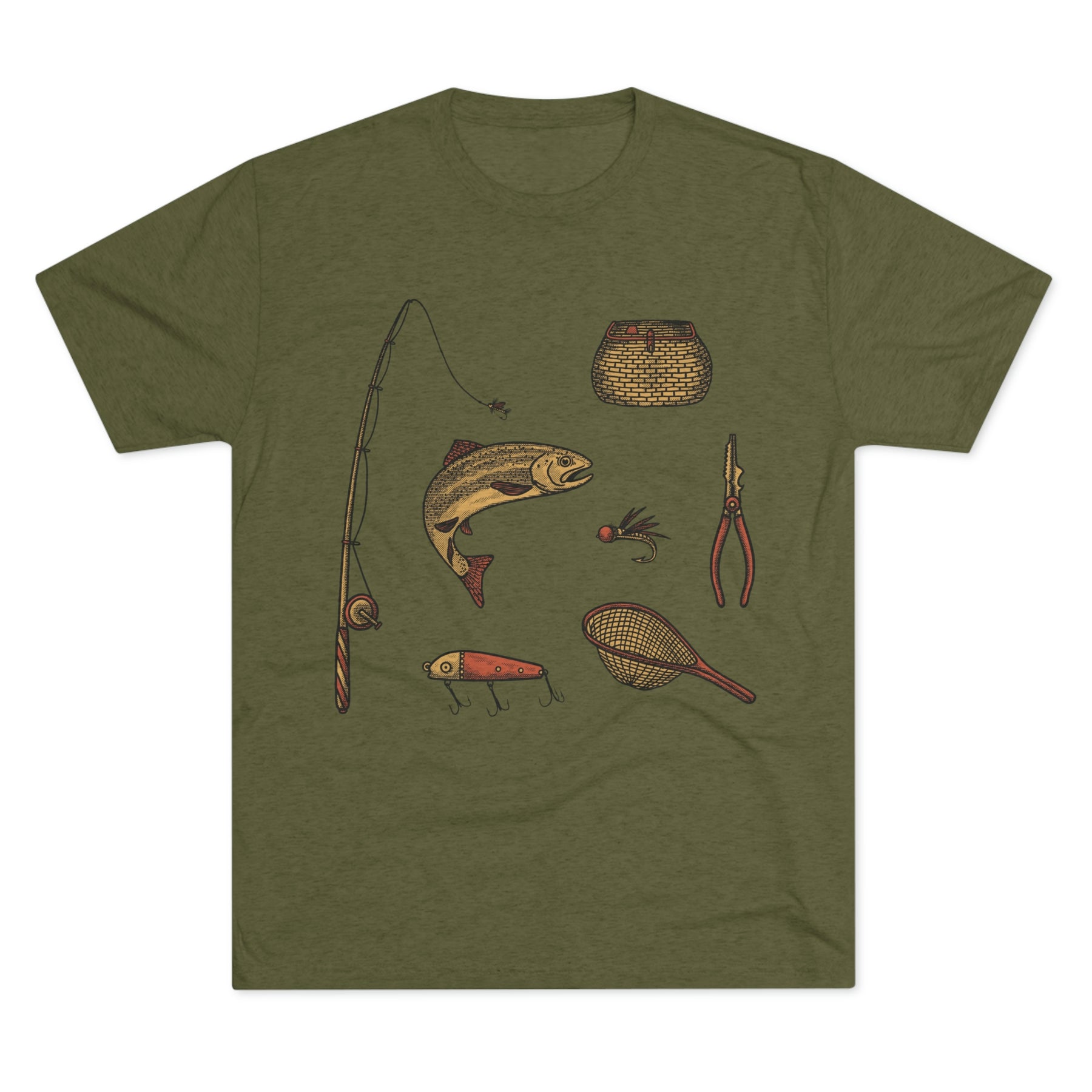Fly Fishing Essentials Kit Unisex Tri-Blend Crew T-Shirt Tee