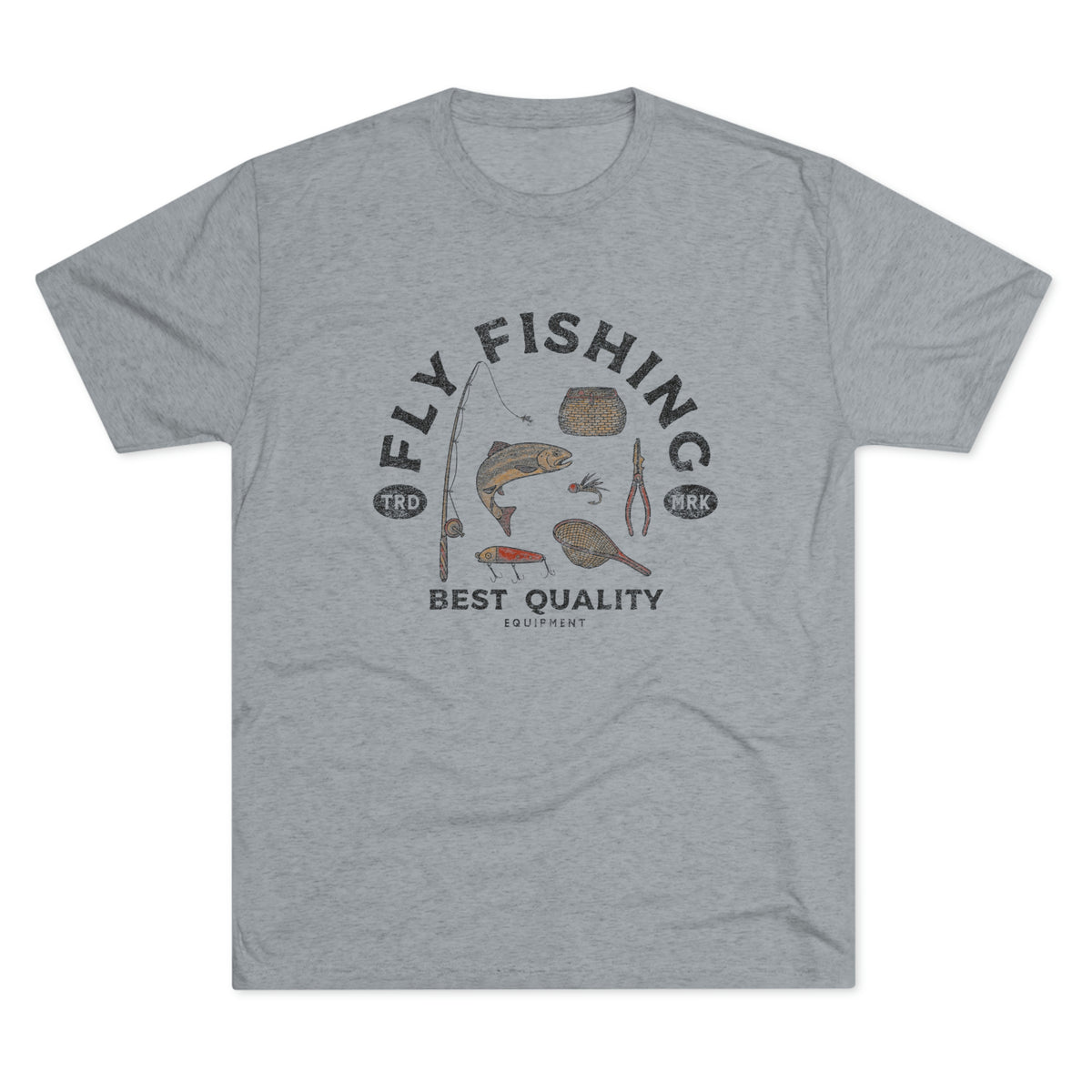 Vintage Fly Fishing Gear Retro Unisex Tri-Blend Crew Tee T shirt