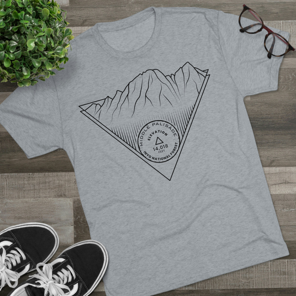 Middle Palisade Peak Minimalist Line Art CA 14er Unisex Tri-Blend Crew Tee T Shirt