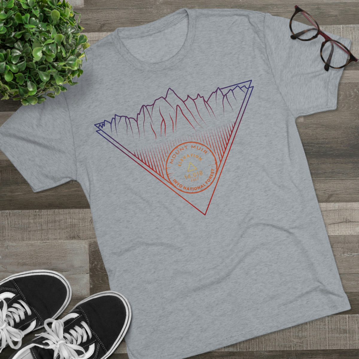 Mount Muir Peak Minimalist Line Art CA 14er Unisex Tri-Blend Crew Tee T Shirt