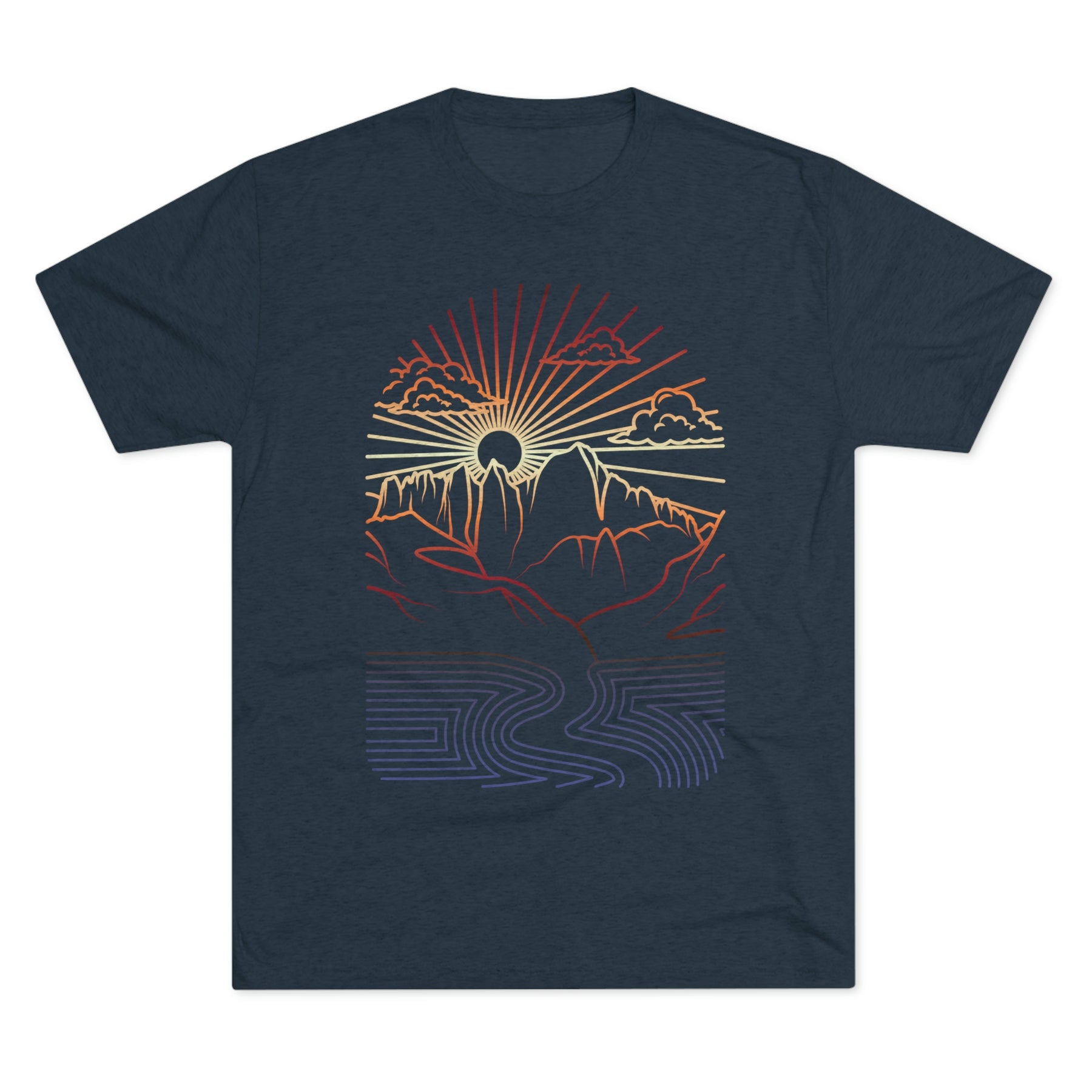 Sunset Mountain Portal Minimalist Line Art Unisex Tri-Blend Crew Tee T Shirt