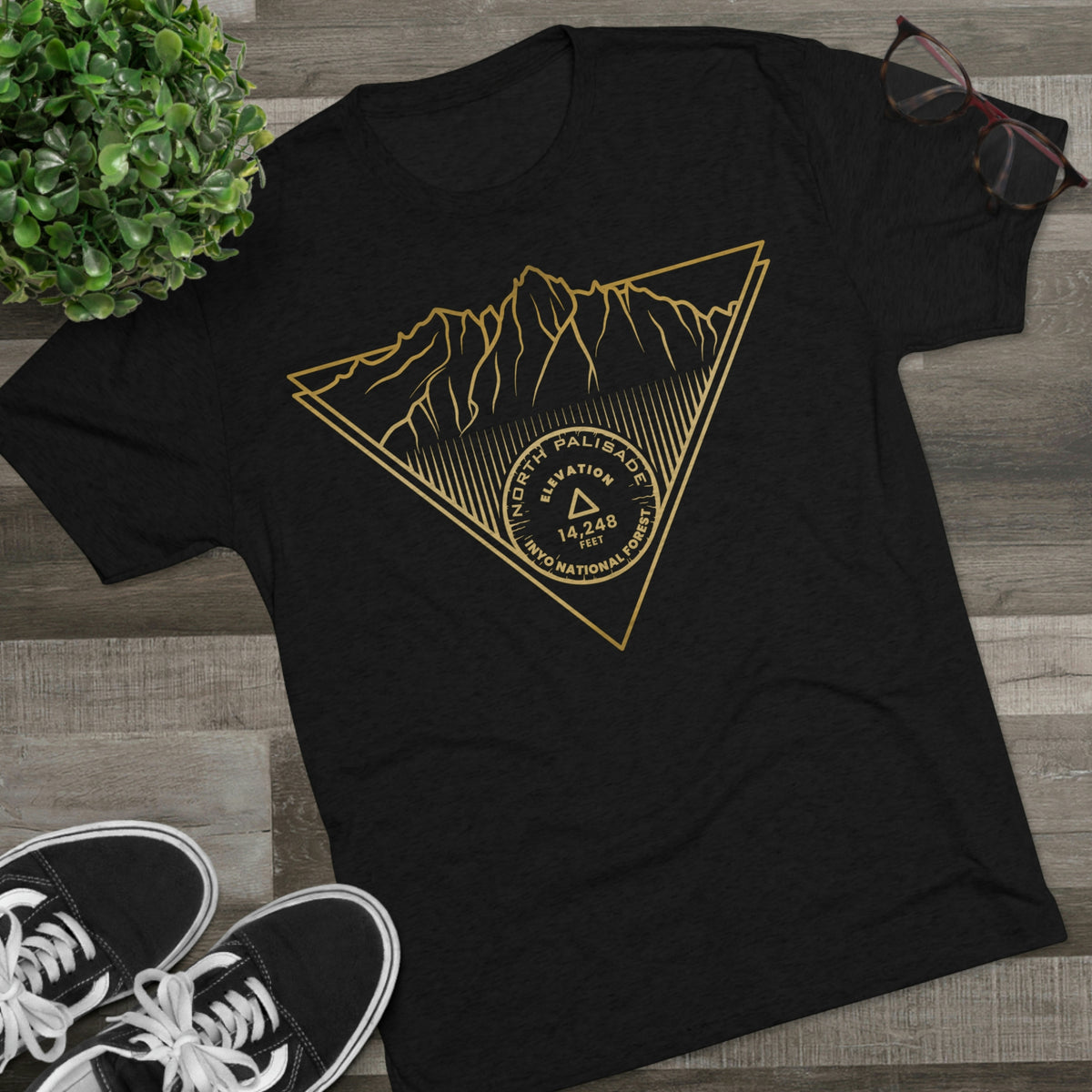 North Palisade Peak Minimalist Line Art CA 14er Unisex Tri-Blend Crew Tee T Shirt