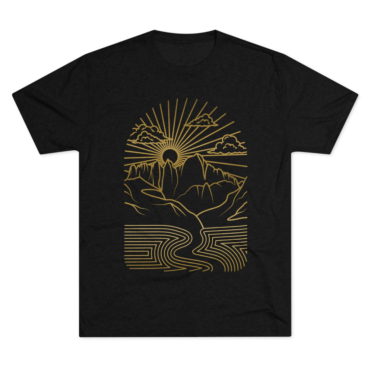 Golden Mountain Portal Minimalist Line Art Unisex Tri-Blend Crew Tee T Shirt