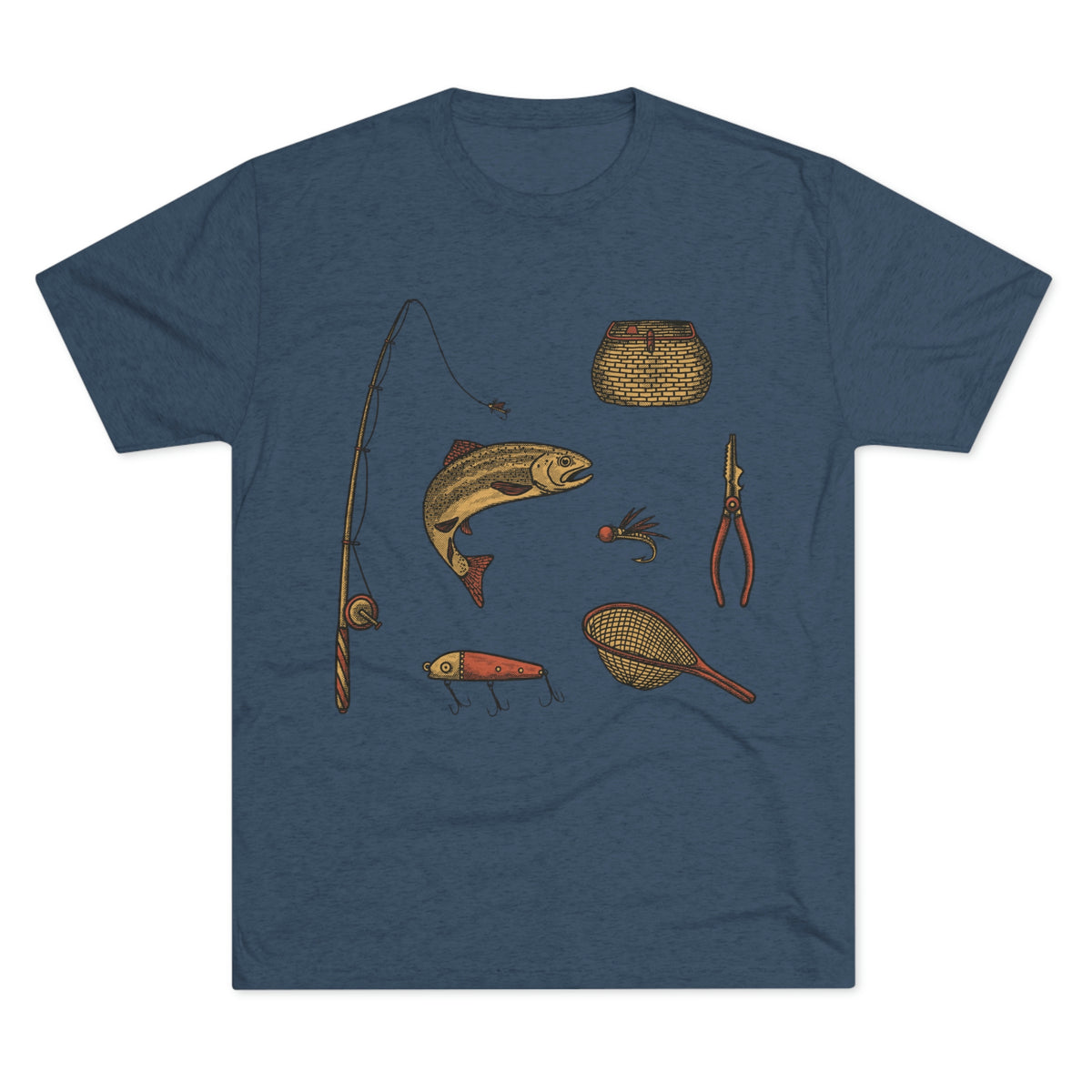 Fly Fishing Essentials Kit Unisex Tri-Blend Crew T-Shirt Tee